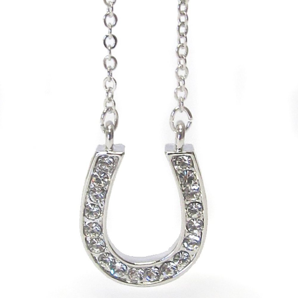 Girls Womens Miniature Arabian Horse Shoe Clear Pave Crystal Charm Necklace